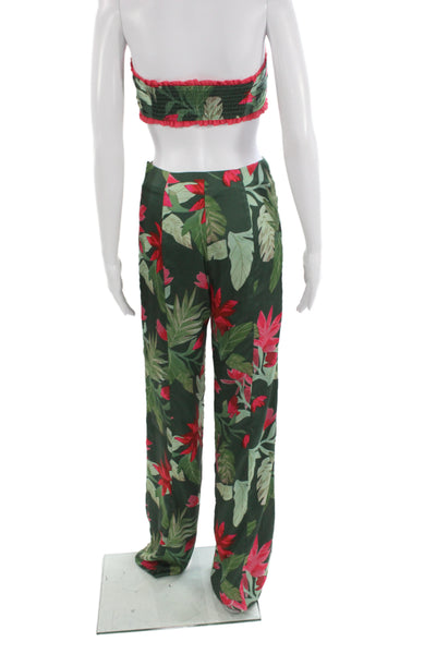 Lovers + Friends  Womens Floral Print Cropped Top Pant Set Green Pink Size Small