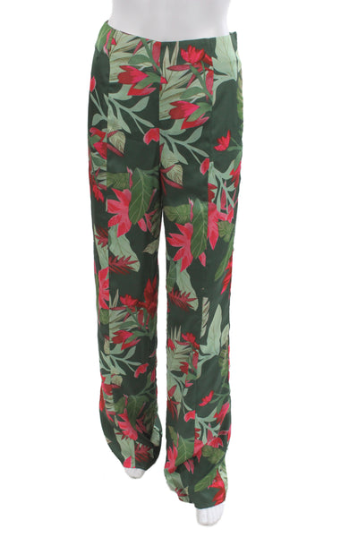 Lovers + Friends  Womens Floral Print Cropped Top Pant Set Green Pink Size Small