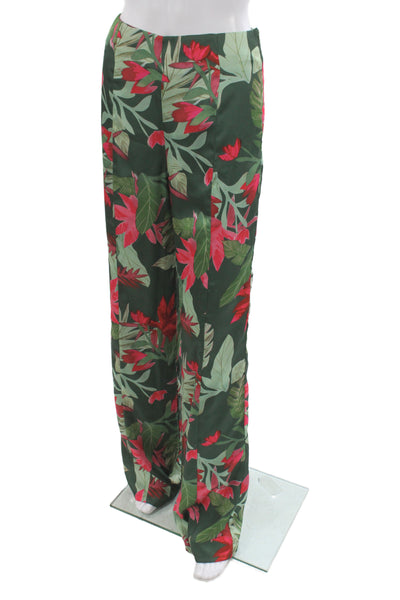 Lovers + Friends  Womens Floral Print Cropped Top Pant Set Green Pink Size Small