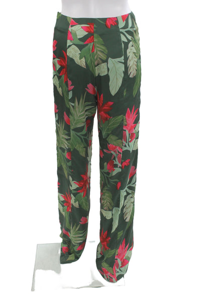 Lovers + Friends  Womens Floral Print Cropped Top Pant Set Green Pink Size Small