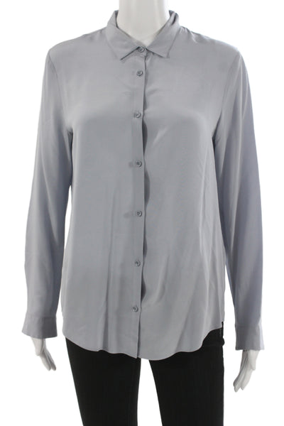 The Kooples Women Basic Gray Silk Collared Button Up Long Sleeve Blouse Size M
