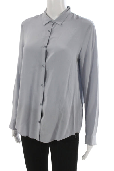 The Kooples Women Basic Gray Silk Collared Button Up Long Sleeve Blouse Size M