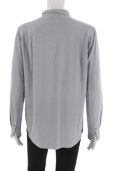 The Kooples Women Basic Gray Silk Collared Button Up Long Sleeve Blouse Size M