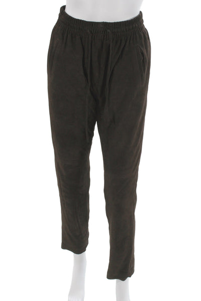 Kujten Unisex Designer Suede Jogger Sweatpants Brown Drawstring Size S