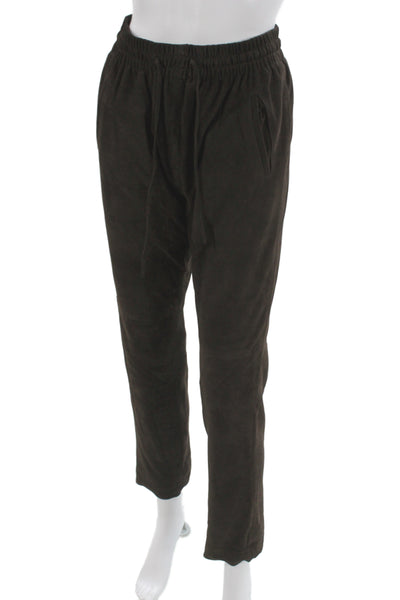 Kujten Unisex Designer Suede Jogger Sweatpants Brown Drawstring Size S