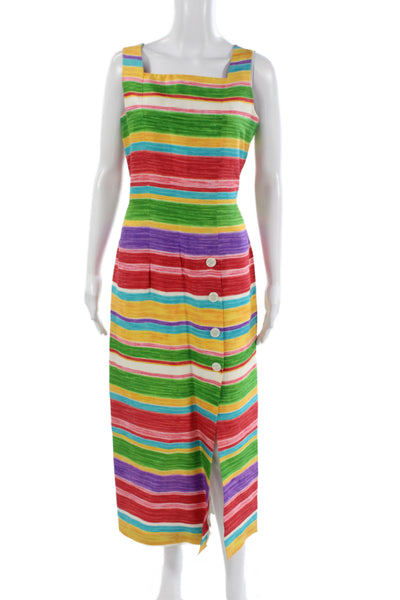 David Warren Womens Sheath Tank Dress Green Silk Square Neck Size 8