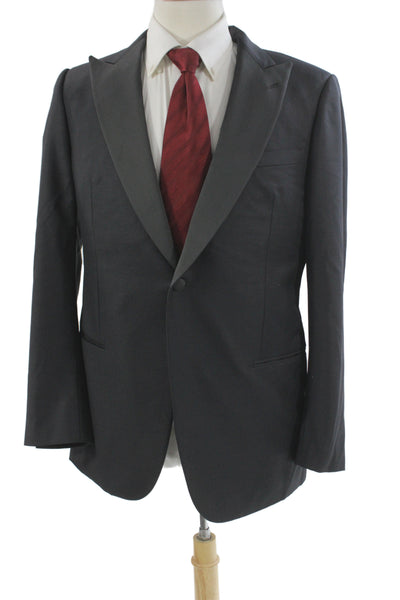 Designer Mens Tuxedo Suit Jacket Dark Gray Virgin Wool Button Size 54