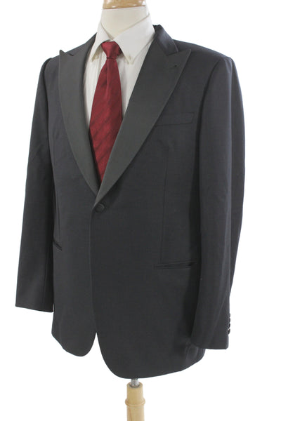 Designer Mens Tuxedo Suit Jacket Dark Gray Virgin Wool Button Size 54