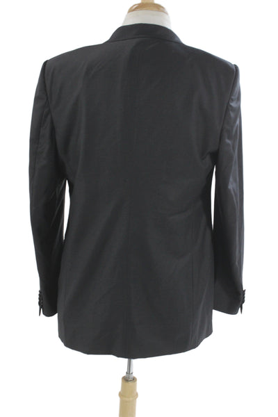 Designer Mens Tuxedo Suit Jacket Dark Gray Virgin Wool Button Size 54