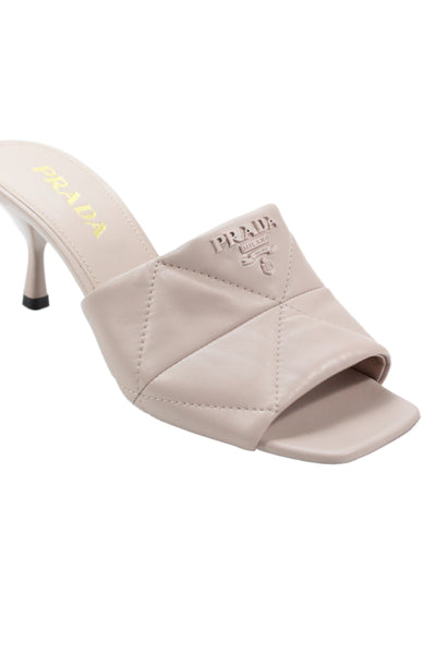 Prada Womens Stiletto Quilted Leather Logo Slide Sandals Light Mauve Size 37