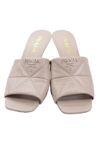 Prada Womens Stiletto Quilted Leather Logo Slide Sandals Light Mauve Size 37