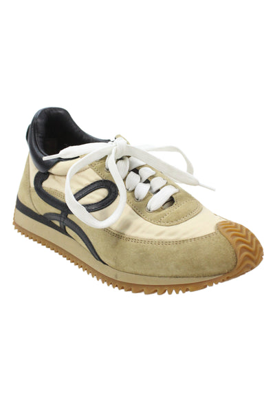 Loewe Womens Lace Up Logo Suede Nylon Flow Runner Sneakers Brown Size 37