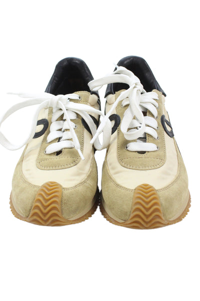 Loewe Womens Lace Up Logo Suede Nylon Flow Runner Sneakers Brown Size 37