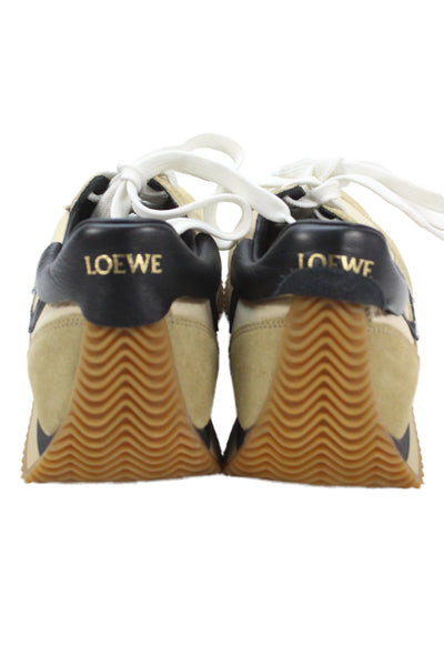 Loewe Womens Lace Up Logo Suede Nylon Flow Runner Sneakers Brown Size 37