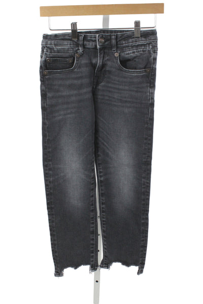 R13 Women Cropped Straight Dark Gray Mid Rise Button Fly Jeans Size 24