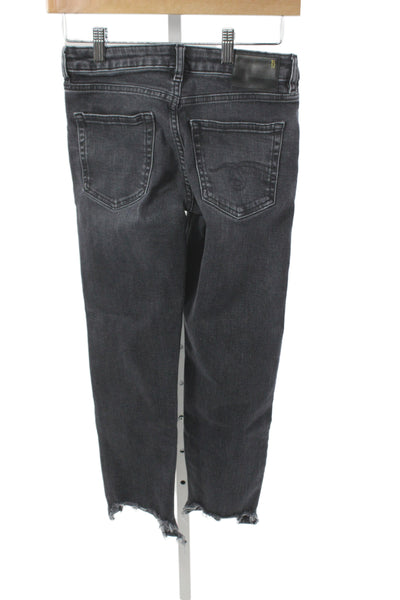 R13 Women Cropped Straight Dark Gray Mid Rise Button Fly Jeans Size 24