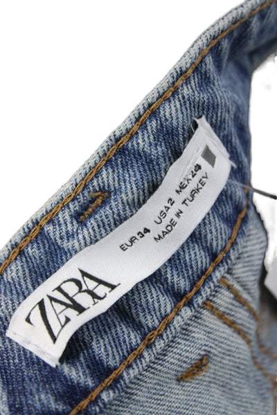 Zara Unisex Wide-Leg Jeans Blue High Rise Size 2