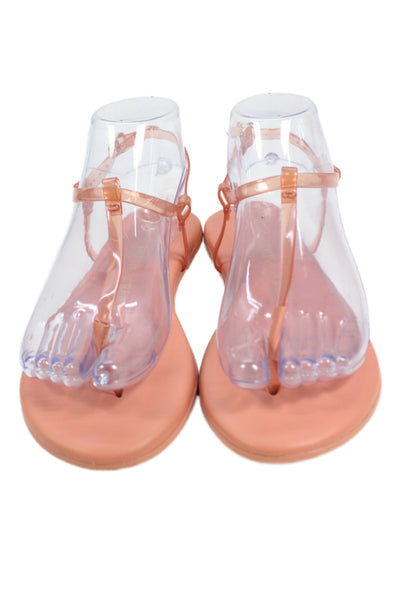 TKEES x J Crew Womens Jelly Strap Flat Thong Sandals Shoes Red Size 6