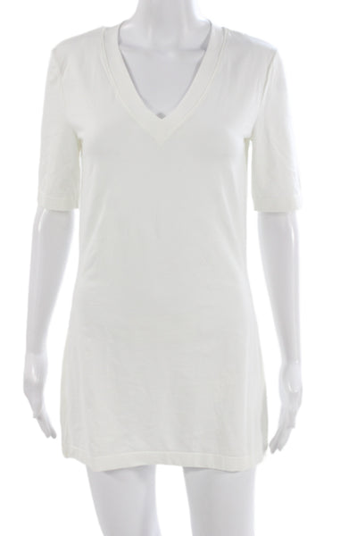 Wolford Women Basic Tunic T-Shirt White V-Neck Mini Modal Blend Size L
