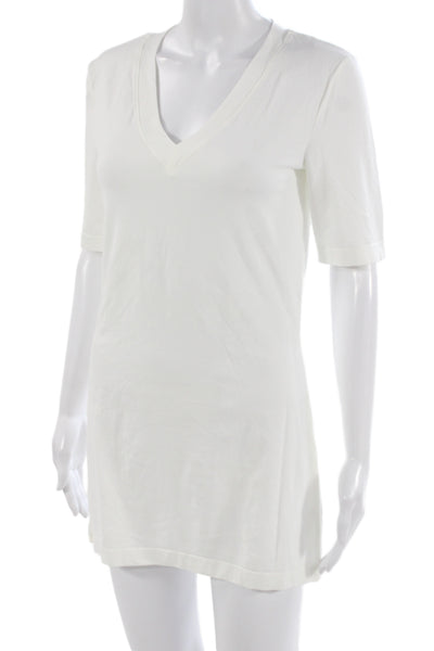 Wolford Women Basic Tunic T-Shirt White V-Neck Mini Modal Blend Size L