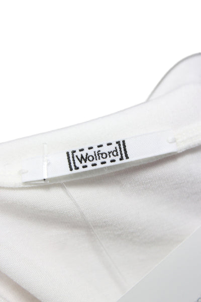 Wolford Women Basic Tunic T-Shirt White V-Neck Mini Modal Blend Size L