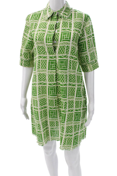 Dizzy Lizzie Women Green Shirt Dress Collared Short Sleeve Linen Cotton Size XS