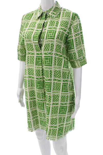 Dizzy Lizzie Women Green Shirt Dress Collared Short Sleeve Linen Cotton Size XS
