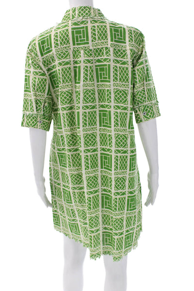 Dizzy Lizzie Women Green Shirt Dress Collared Short Sleeve Linen Cotton Size XS