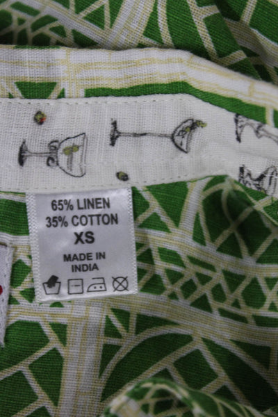Dizzy Lizzie Women Green Shirt Dress Collared Short Sleeve Linen Cotton Size XS