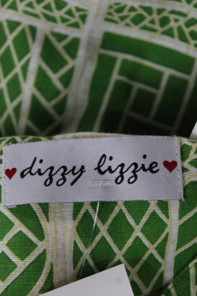 Dizzy Lizzie Women Green Shirt Dress Collared Short Sleeve Linen Cotton Size XS
