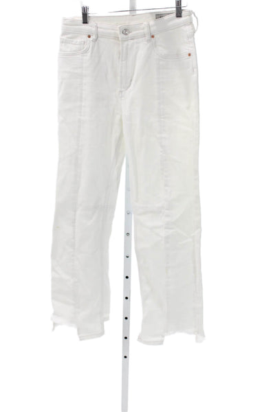 Allsaints Women Straight Cropped White Denim High Rise Jeans Size 28