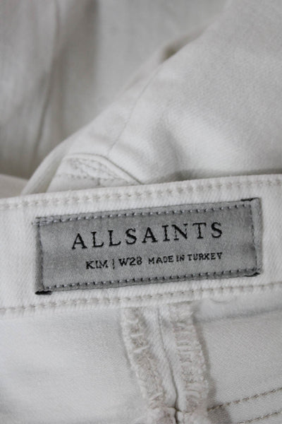 Allsaints Women Straight Cropped White Denim High Rise Jeans Size 28