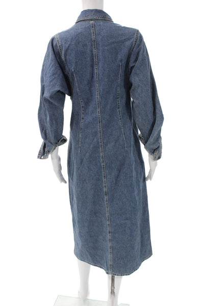 Zara Womens Collared Denim Shirt Dress Dark Blue Long Sleeve Midi Size XS