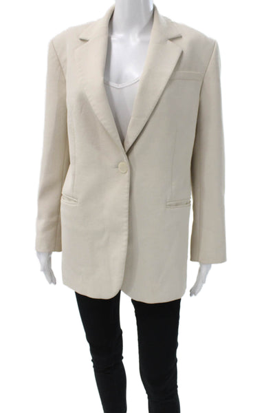 Sandro Unisex Beige Polyester Collared Button Blazer Long Sleeve Size 34
