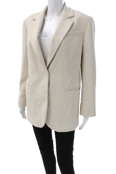 Sandro Unisex Beige Polyester Collared Button Blazer Long Sleeve Size 34