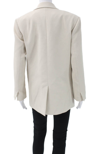 Sandro Unisex Beige Polyester Collared Button Blazer Long Sleeve Size 34