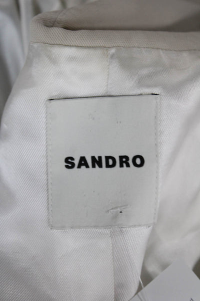 Sandro Unisex Beige Polyester Collared Button Blazer Long Sleeve Size 34