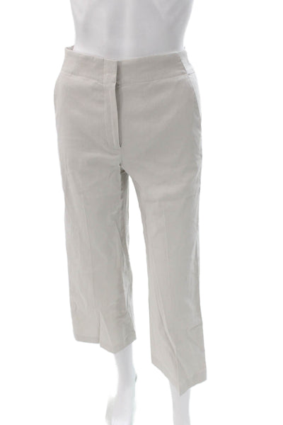 Theory Womens Cropped Dress Pants Beige Linen Blend Hook Eye Size 00