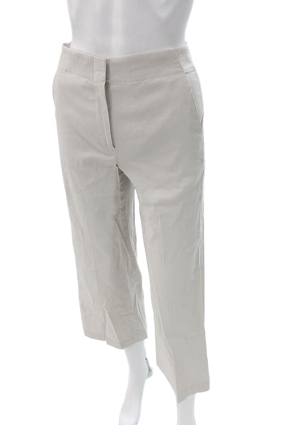 Theory Womens Cropped Dress Pants Beige Linen Blend Hook Eye Size 00
