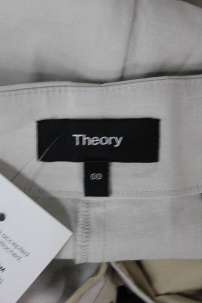Theory Womens Cropped Dress Pants Beige Linen Blend Hook Eye Size 00