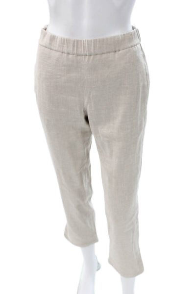 Theory Women Cropped Ankle Beige Linen Blend Pants Petite Size 00