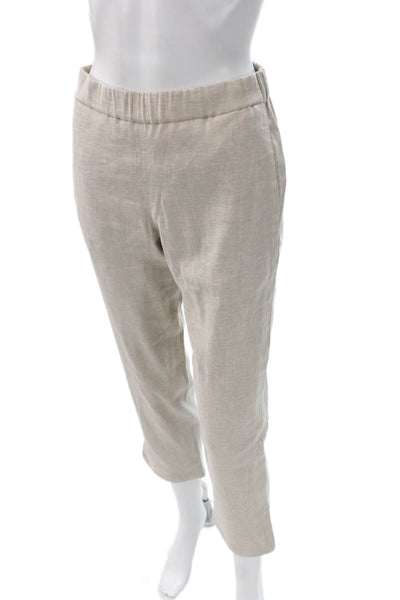 Theory Women Cropped Ankle Beige Linen Blend Pants Petite Size 00