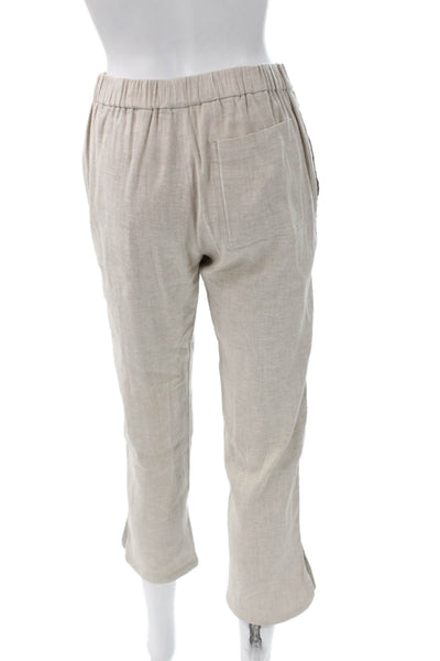 Theory Women Cropped Ankle Beige Linen Blend Pants Petite Size 00