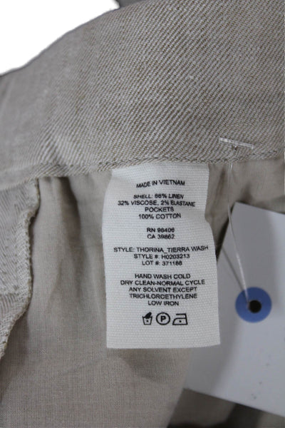 Theory Women Cropped Ankle Beige Linen Blend Pants Petite Size 00