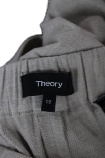 Theory Women Cropped Ankle Beige Linen Blend Pants Petite Size 00