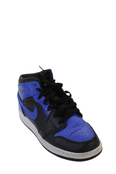 Nike Childrens Boys Air Jordan 1 Mid Hyper Sneakers Royal Blue Black Size 6