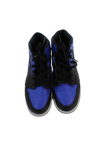 Nike Childrens Boys Air Jordan 1 Mid Hyper Sneakers Royal Blue Black Size 6