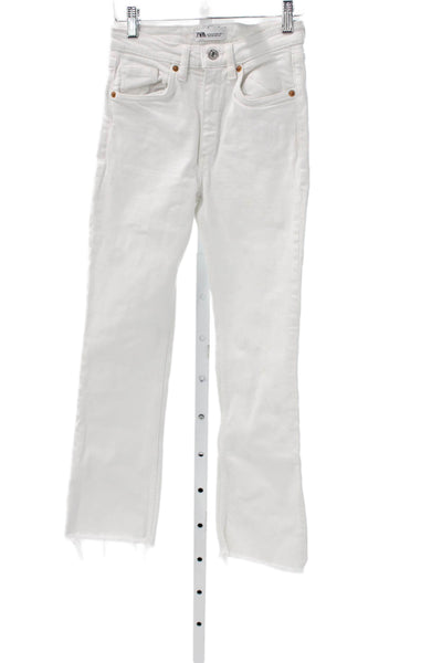 Zara Women 90s Straight Cropped White High Rise Jeans Size 0