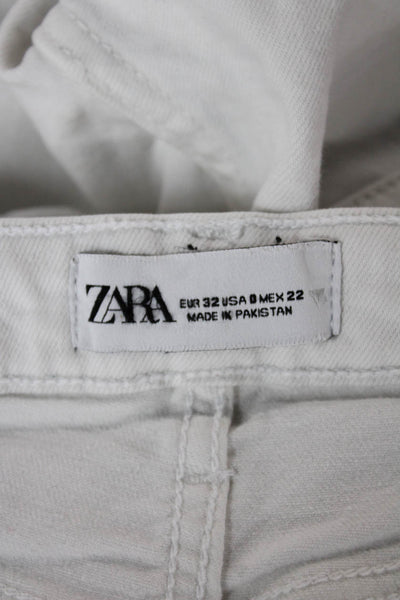 Zara Women 90s Straight Cropped White High Rise Jeans Size 0