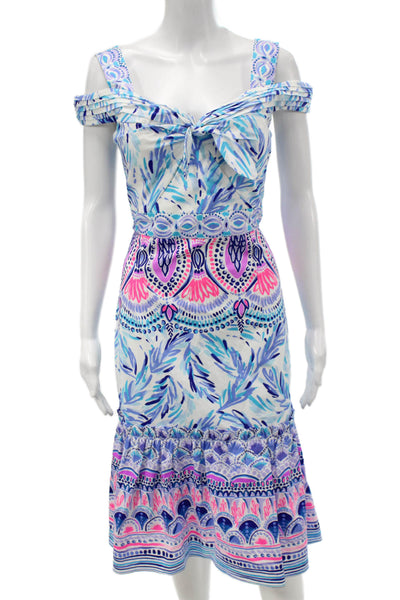 Lilly Pulitzer Women Fit & Flare Sundress Light Blue Floral Tie Midi Size 6